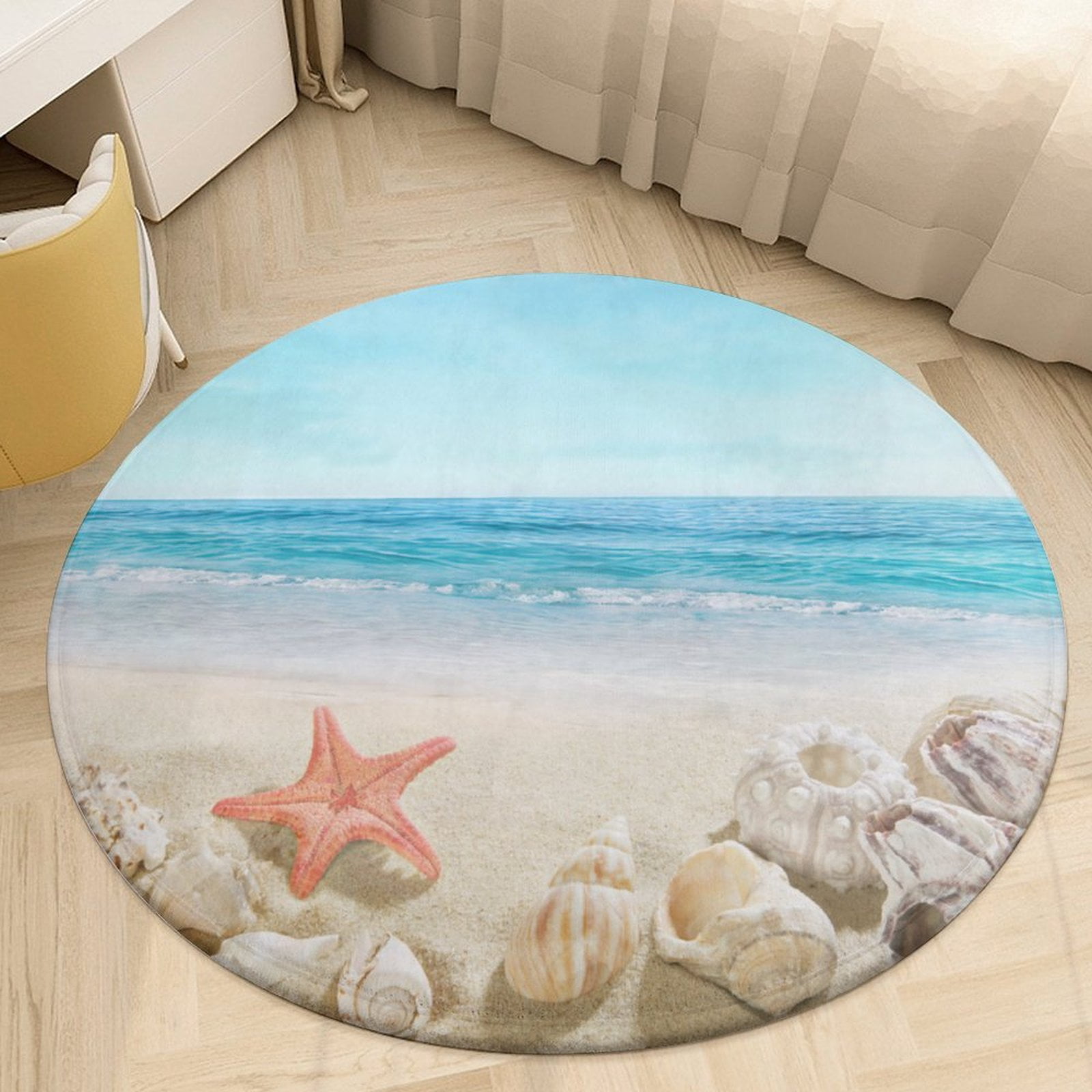 Blue Seaside Beach Shell Starfish Round Area Rugs for Bedroom Living ...
