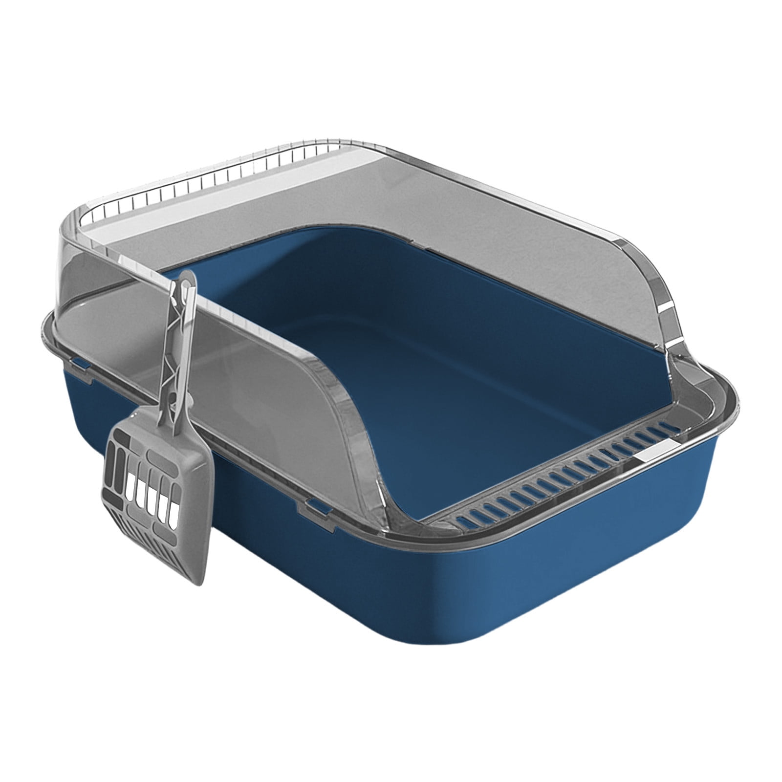 Blue Semi Enclosed Cat Litter Box With High Sides 12L Capacity Thickened Plastic And Litter Scoop