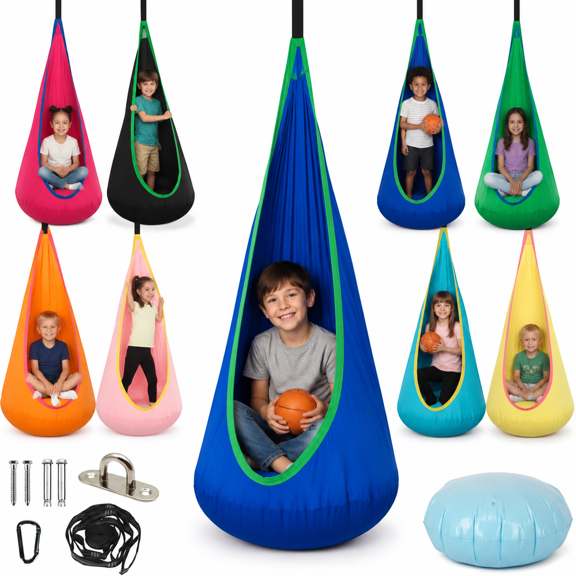 Blue Sensory Pod Swing Seat 300 Lbs Capacity Indoor Outdoor Hammock Chair