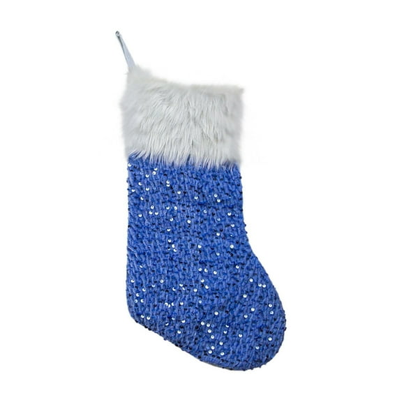Blue Sequin Plush Christmas Stocking For Tree Ornament Candy And Gift Storage
