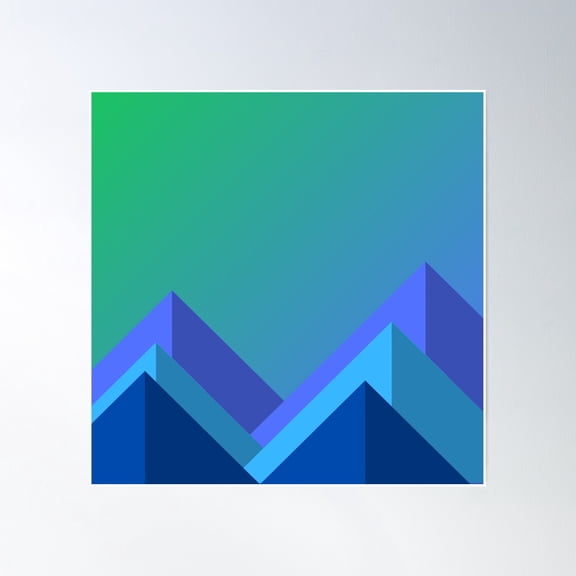 Blue Shaded Mountains In Gradient Blue Green Sky Poster Wall Art, Modern Wall Decor, 16x16 UNFRAMED