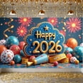 thumbnail image 1 of Blue Shape New Year Banner Golden Letters 2026 Banner Star Decorated Firework Design Happy New Year Banner for New Year Eve Holiday Celebration Party Decoration, 1 of 7