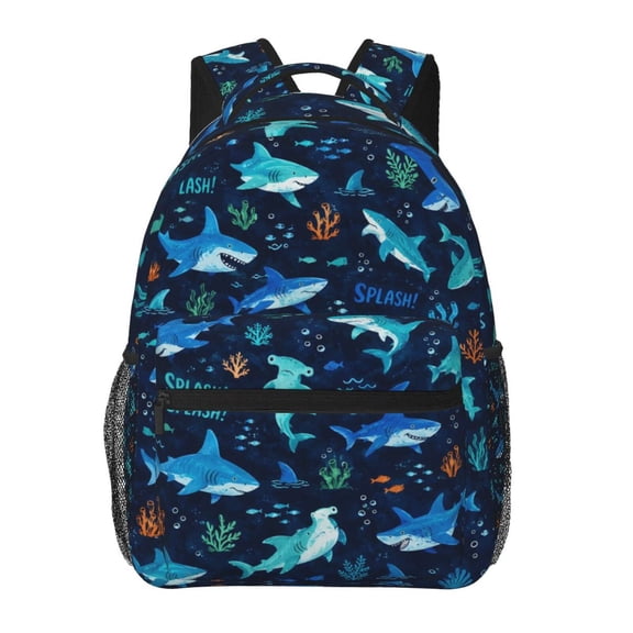 Blue Shark Ocean Lightweight Casual Backpack Travel Daypack for Women Men Hiking Work Camping Gift