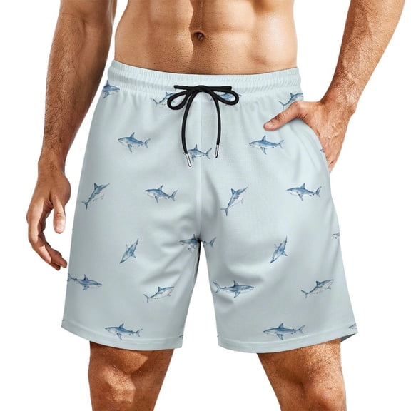 Blue Shark Ocean Minimal PatternMen’s Beach Shorts Quick Dry Swim Trunks, Lightweight Board Shorts with Elastic Waist for Swimming, Pool, Vacation and Summer Beachwear