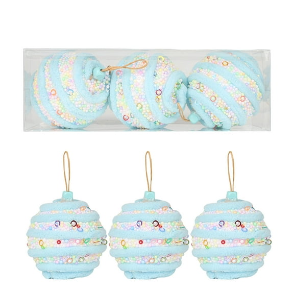 Blue Shatterproof Christmas Ornaments, 8Cm Macaron Color Plastic Balls With Hanging Rope, Set Of 3 For Tree Wreath Garland Party Decor