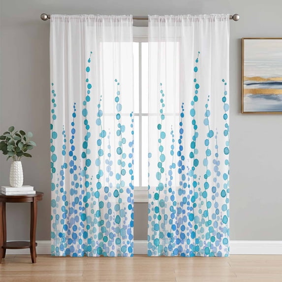 Blue Sheer Curtains 72 Inch Length 2 Panels Set - Light Filtering Window Treatments, Polka Dots Watercolor Abstract Art Rod Pocket Semi Curtains for Living Room/Bedroom/Kitchen Décor, 104"W x 72"L