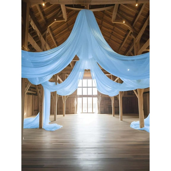 Blue Sheer Voile Backdrop Fabric 393 Inch Long For Wedding Home Decor