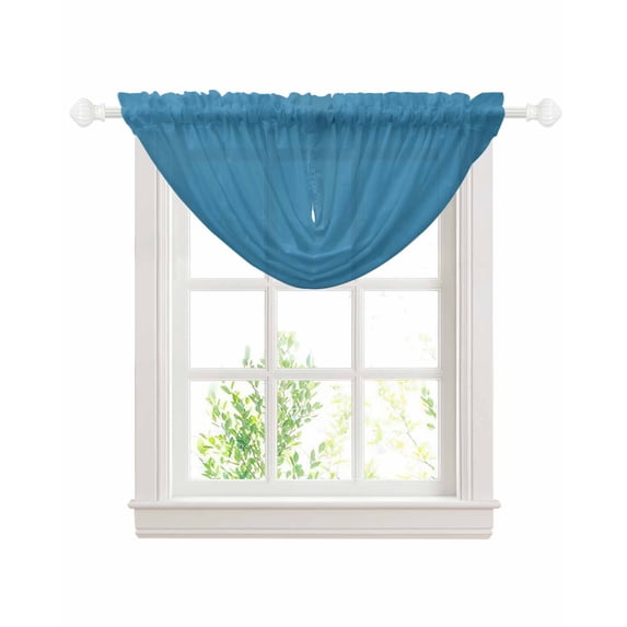 Blue Sheer Waterfall Valance Curtains for Window, Modern Pure Wave Ride Rod Pocket Sheer Topper Swag Curtains for Living Room, Kitchen 38.5"W x 47.2"L, 1 Panel