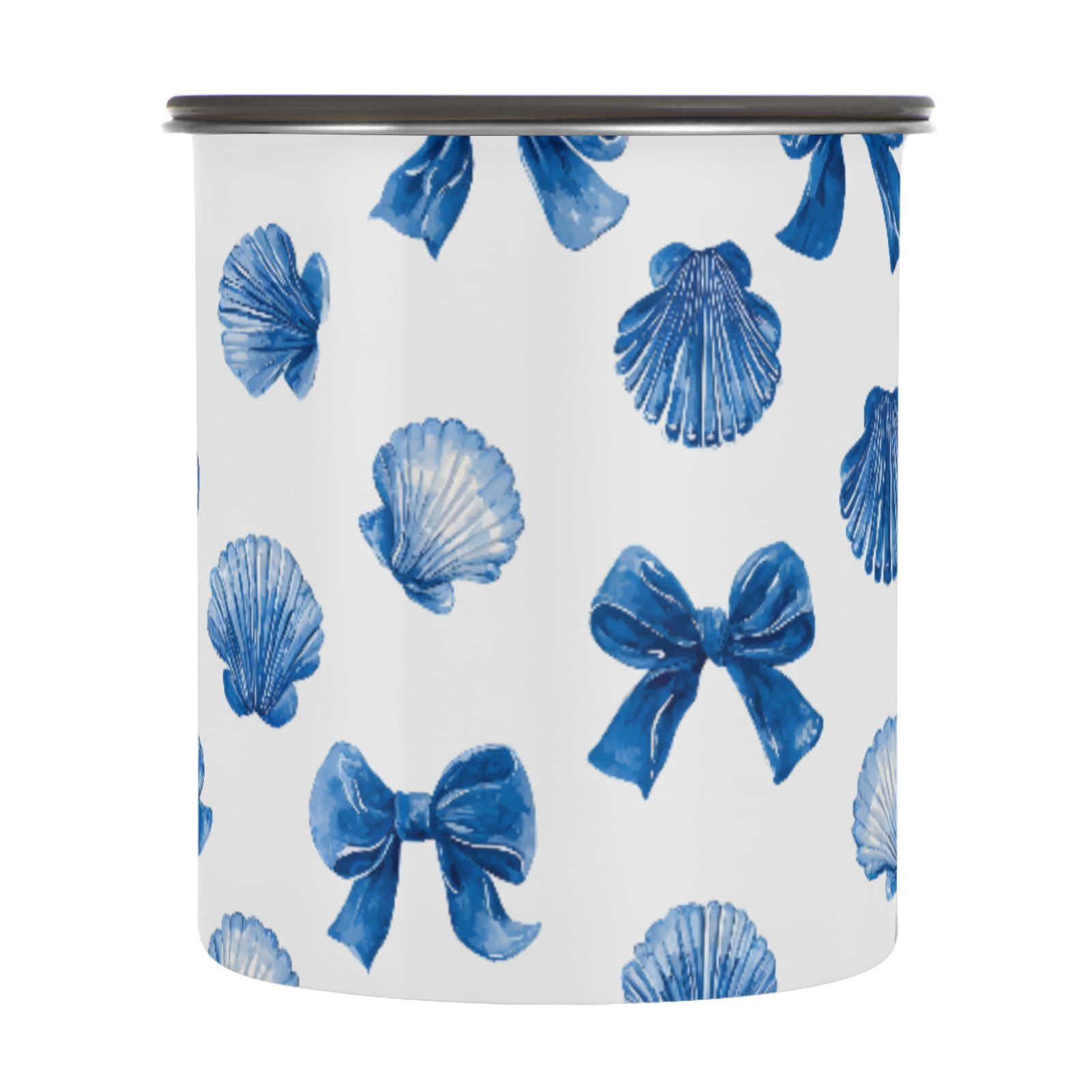 Blue Shell Bow Knot Airtight Coffee Bean Canister 30oz Food Storage Containers with Lids For Gournd, Tea, Sugar, Flour, Rice, Cereal, Candy Cookie Jar