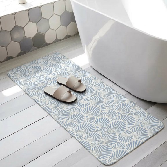 Blue Shell Coastal Bathroom Runner Rugs Non Slip Washable Absorbent Narrow Long Bath Mat Nautical Seaside Summer Ocean Runner Rugs for Kitchen Hallway Bedroom Laundry Study Room 15.7"x47.2"