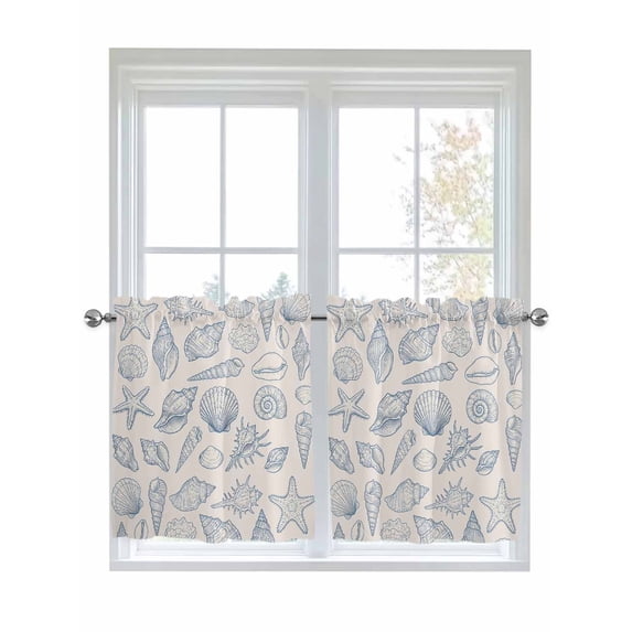Blue Shell Coastal Kitchen Curtains Tier 36 Inch Length, Nautical ...