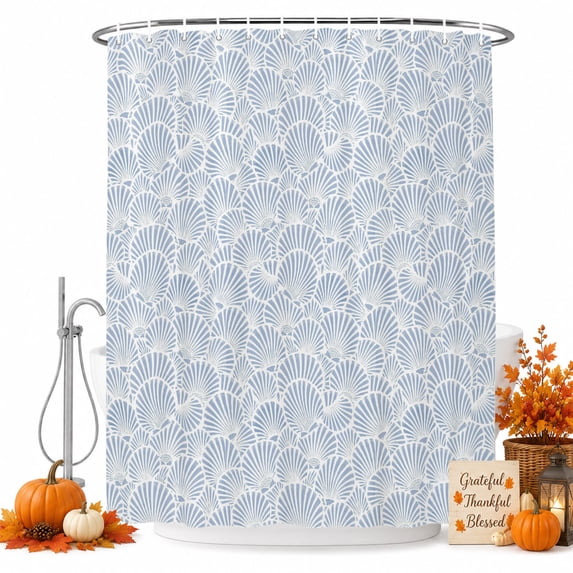Blue Shell Coastal Shower Curtain, Waterproof Shower Curtains for Bathroom, Nautical Seaside Summer Ocean Washable Fabric Bathtub Curtain Set Bath Decor with 12 Hooks 48"x72"