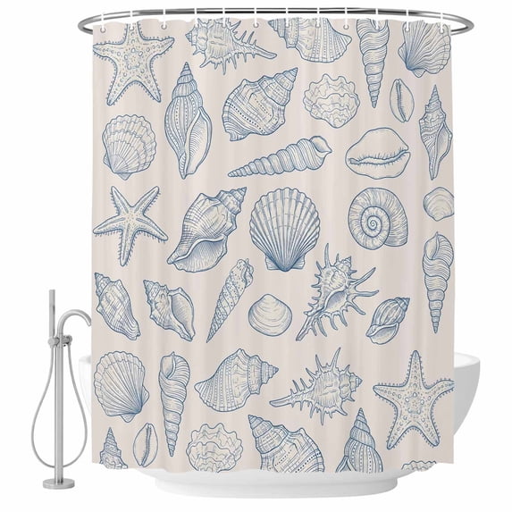 Blue Shell Coastal Shower Curtains for Bathroom, Waterproof Fabric Bath ...