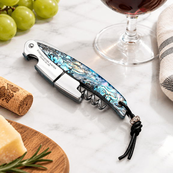 Blue Shell Handle 3-in-1 Waiter Wine Corkscrew with Dual Hinge Fulcrum