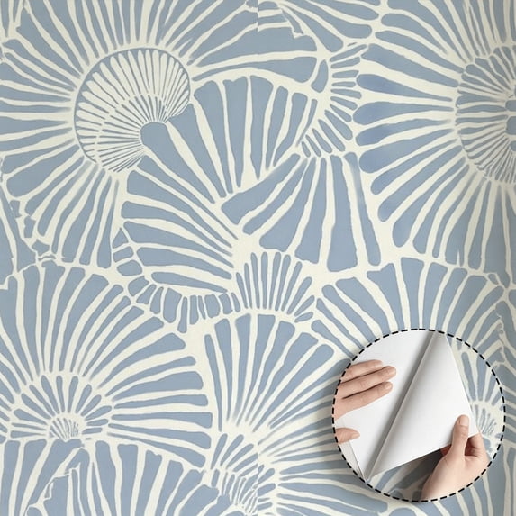 Blue Shell Pattern Wallpaper Modern Minimalist Aesthetic Peel and Stick Wallpaper Waterproof Home Decor for Living Room Bedroom Bathroom Kitchen Cabinet Drawer 17.7 * 118 in Contact Paper