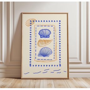 Blue Shell Poster,Coastal Line Art,Minimalist Paper Wall Art, Poster Only
