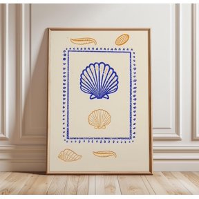 Blue Shell Poster,Coastal Line Art,Minimalist Paper Wall Art, Poster Only