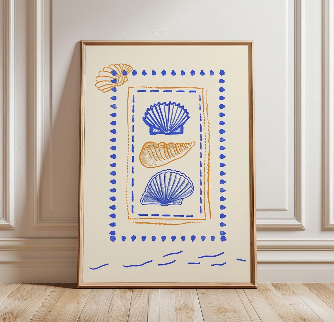 Blue Shell Poster Coastal Line Art Minimalist Paper Wall Decor ...