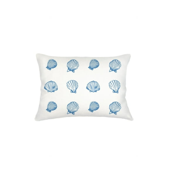 Blue Shell Printed Linen Pillow 14x20 Down Alternative