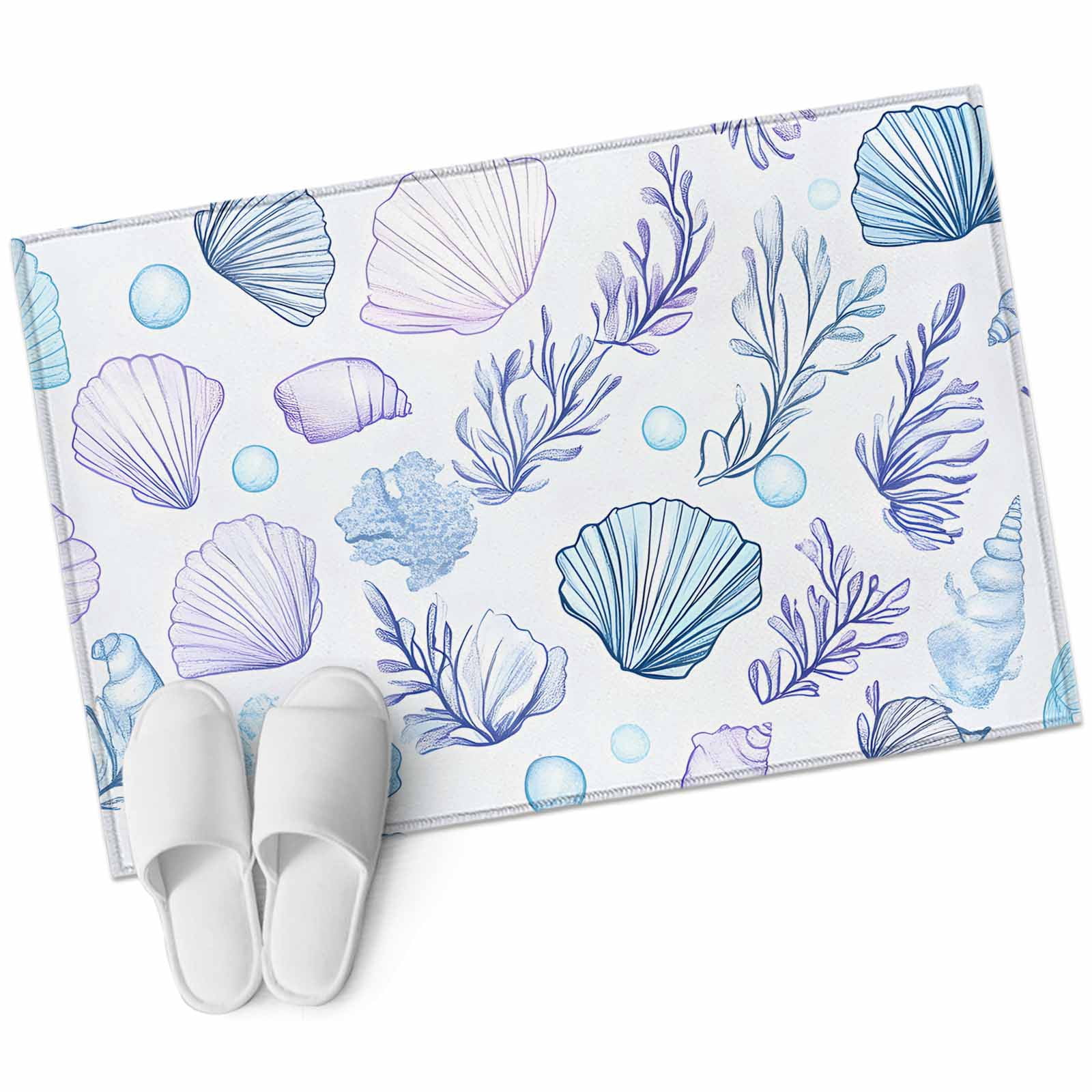 Blue White Shell Rug Blue Shell Rectangle Area Rug 2x3 ft Conch Purple Coral Bubble Ocean ...