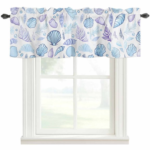 Blue Shell Seaweed Window Valance Curtain Purple Bubble Rod Pocket Short Curtain for Living Room, Bedroom & Kitchen Window Decor 42x12in