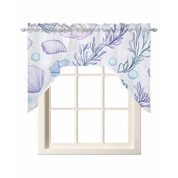 Blue Shell Swag Valance and Tier Curtains Set Conch Purple Coral Bubble Ocean Creature Kitchen Curtains 3 Piece Set Rod Pocket Panels for Bedroom Cafe 56x36 inch
