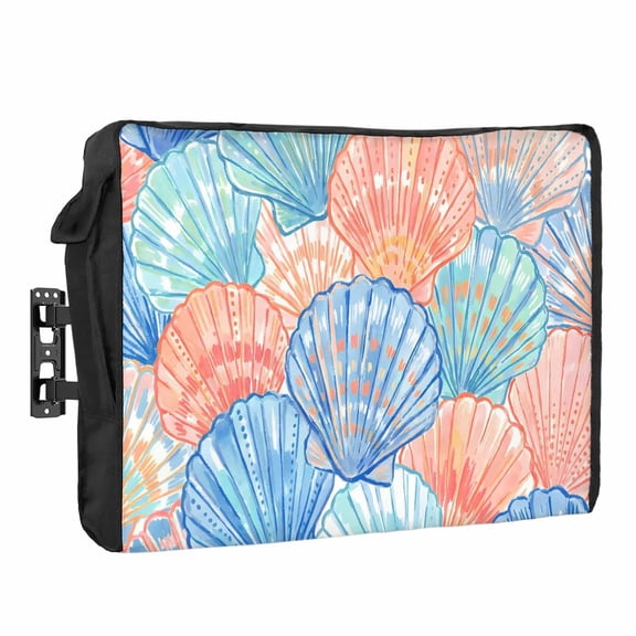 Blue Shell Waterproof Outdoor TV Cover, Watercolor Pink Green Blue Shells Outside Weatherproof TV Enclosures for 80 to 85 Inch LCD Television Shield Flat Screen Protectors