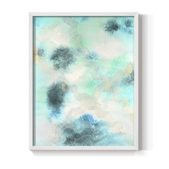 Blue Shift I Framed Print in White Solid Wood Framed Print No Nail Hanging