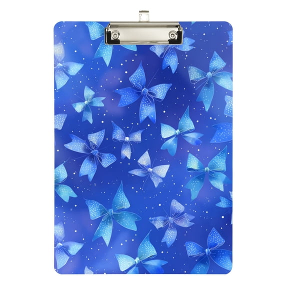 Blue Shining Bows Acrylic Clipboard Drawing Board with Hook Writing Pad File Storage A4 Size Silver 12.5" x 9"