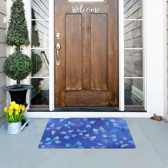 Blue Shining Bows Doormats Welcome Mats Gate Pads Entryway Outdoor 32" x 20"