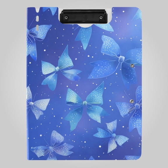 Blue Shining Bows Foldable Binder Folder Clipboard with Pen Slot Double Clips A4 Size File Storage