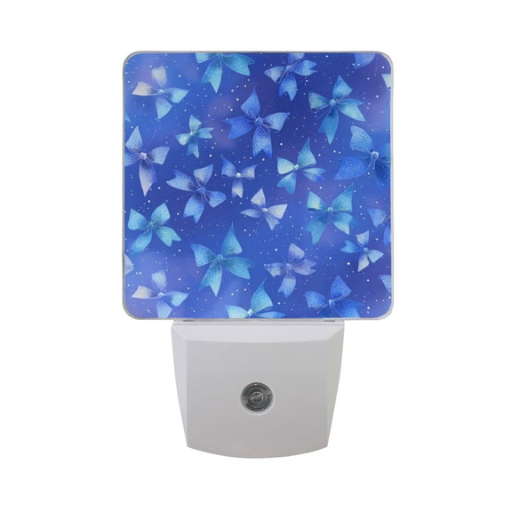 Blue Shining Bows LED Night Light Sensor Lamp Plug-in Adjustable Brightness 2 Pack