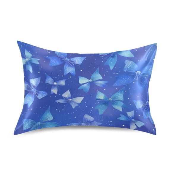 Blue Shining Bows Satin Pillowcase Envelope Design Pillow Covers 1 Pack Standard Size 20" x 26"