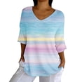 thumbnail image 1 of Blue Shirts for Womens 3/4 Sleeve Fall Slim Fit Basic Shirt Layer for Office, 1 of 5