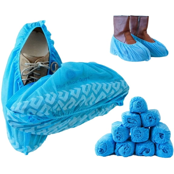 Premium Disposable Shoe & Boot Covers — 100 Pack, Durable Non-Slip, Water-Resistant, Indoor/Outdoor, Large Size (Blue)