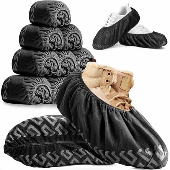 Disposable Shoe & Boot Covers, 100 Pack, Non-Slip, Water Resistant, Large, Black