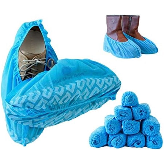 Blue Shoe Guys Disposable Shoe & Boot Covers, 100 Pack, Non-Slip, Water Resistant, Blue