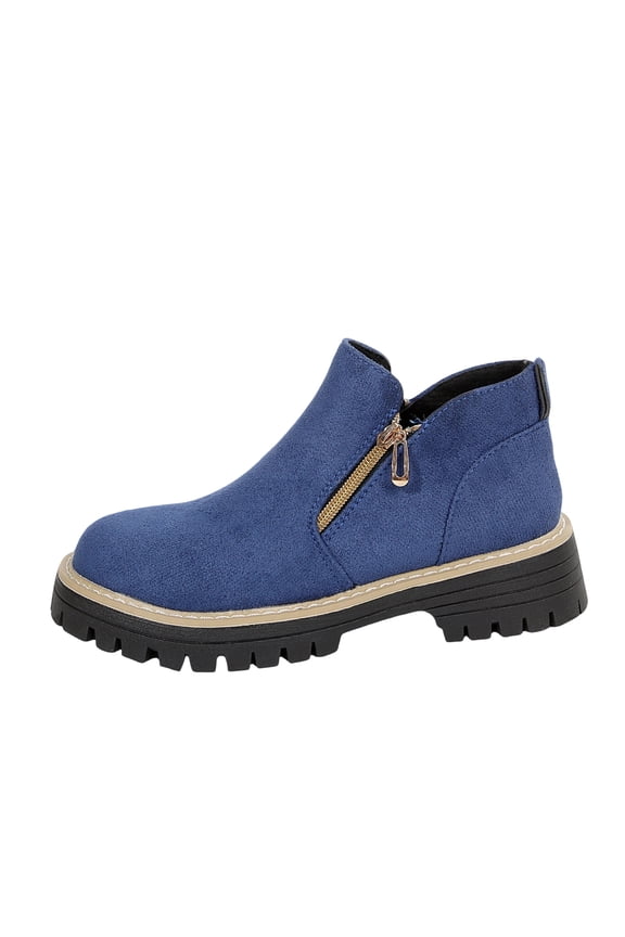 Blue Shoes For Ladies Round Toe Side Zipper Boots For Women Height Increase Thick Sole Short Boots Fall And Winter Comfortable Size 41