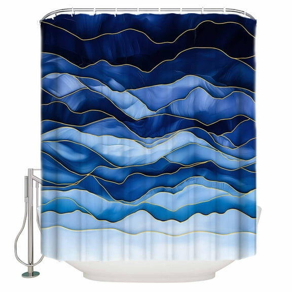 Blue Shower Curtain, 72" x 72", Gradient Ripple Abstract Waterproof Bathroom Curtain Washable Shower Curtain Set with 12 Hooks