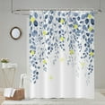 thumbnail image 1 of Blue Shower Curtain, Blue Leaves Yellow Floral Eucalyptus Leaf Pattern Botanical Bath Curtains Waterproof Fabric with Hooks for Home Decor, 72Wx72H, 1 of 6