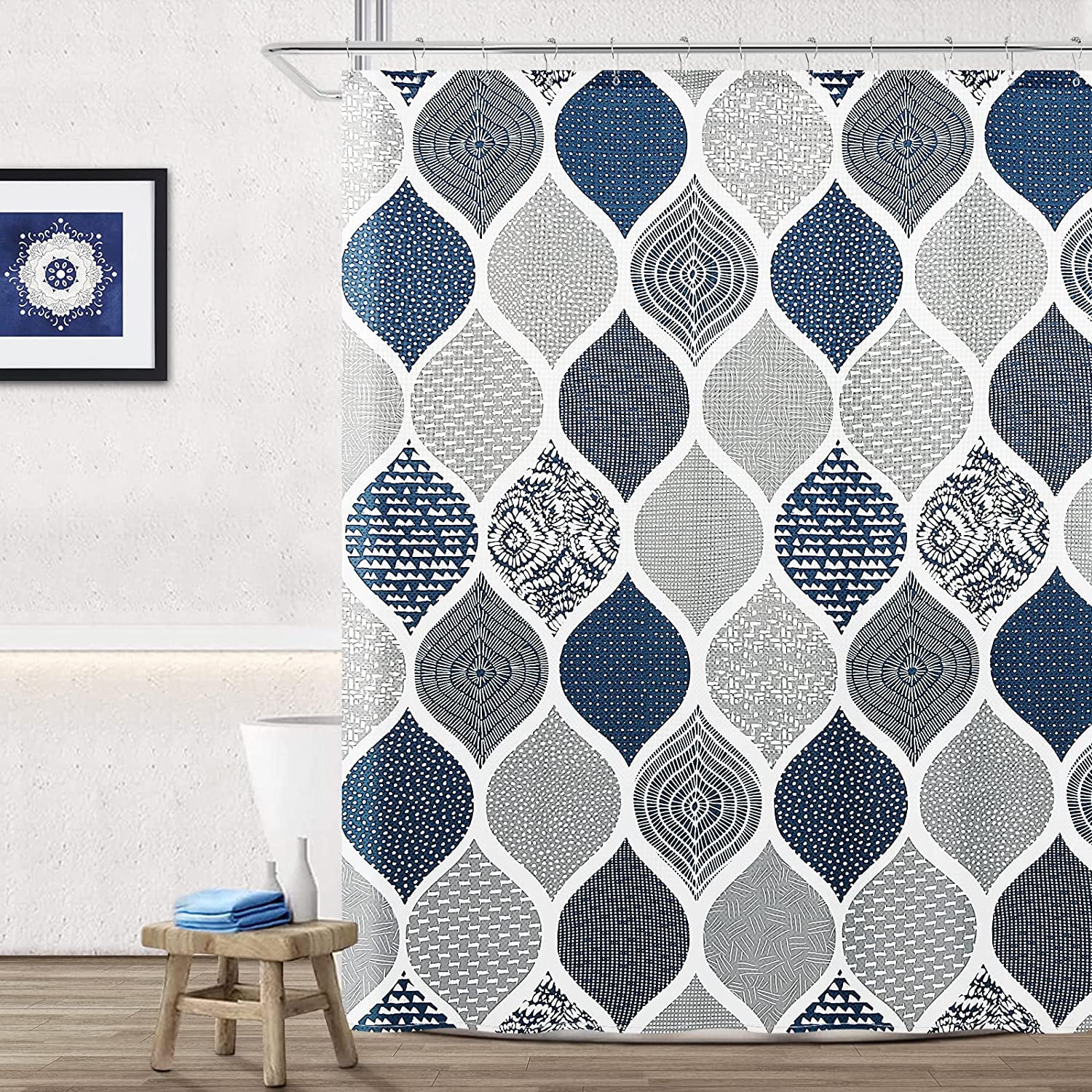 Blue Shower Curtain Bohemian Navy Blue and Grey Shower Curtain with