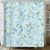 Blue Shower Curtain, Boho Floral Flower Shower Curtains for Bathroom, Modern Farmhosue Waterproof Fabric Shower Curtain Set with Hooks 72x72 Inch
