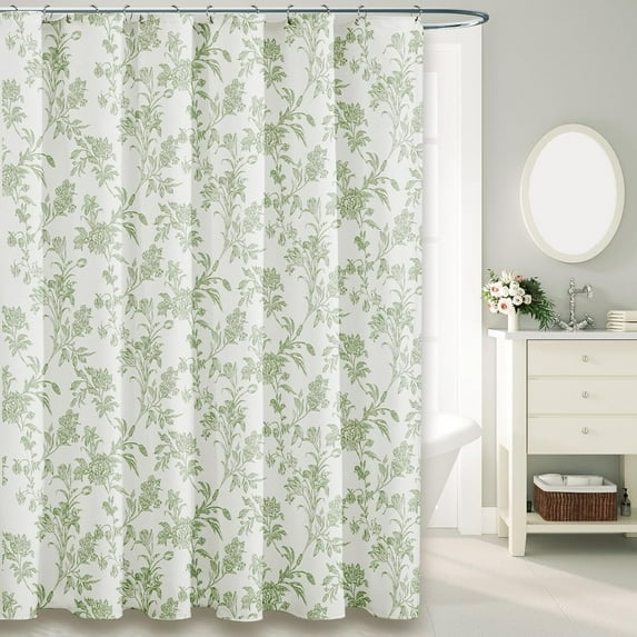 Blue Shower Curtain Floral Cotton Linen Cottagecore Shower Curtain for Bathroom 72" W x 72" L