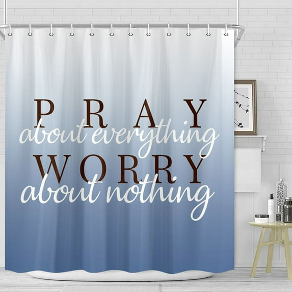 Blue Shower Curtain, Lilac Blue Shower Curtains for Bathroom with Inspirational Quotes, Cloth Fabric Bathroom Decor Set with Hooks Modern Cute Chic Shower Curtain,36x72in Blue White