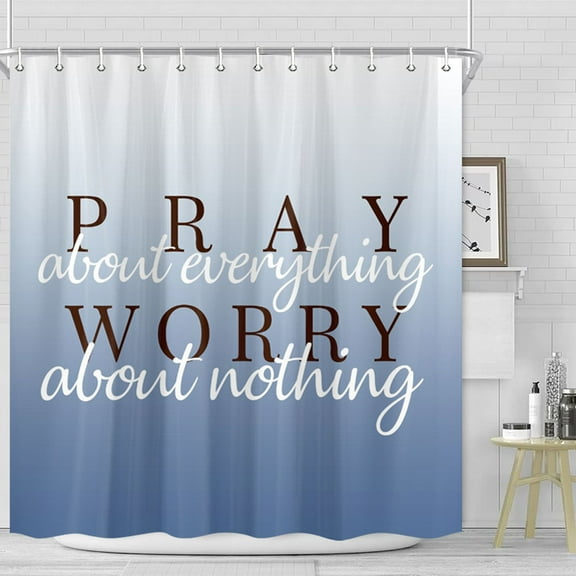 Blue Shower Curtain, Lilac Blue Shower Curtains for Bathroom with Inspirational Quotes, Cloth Fabric Bathroom Decor Set with Hooks Modern Cute Chic Shower Curtain,72x72in Blue White