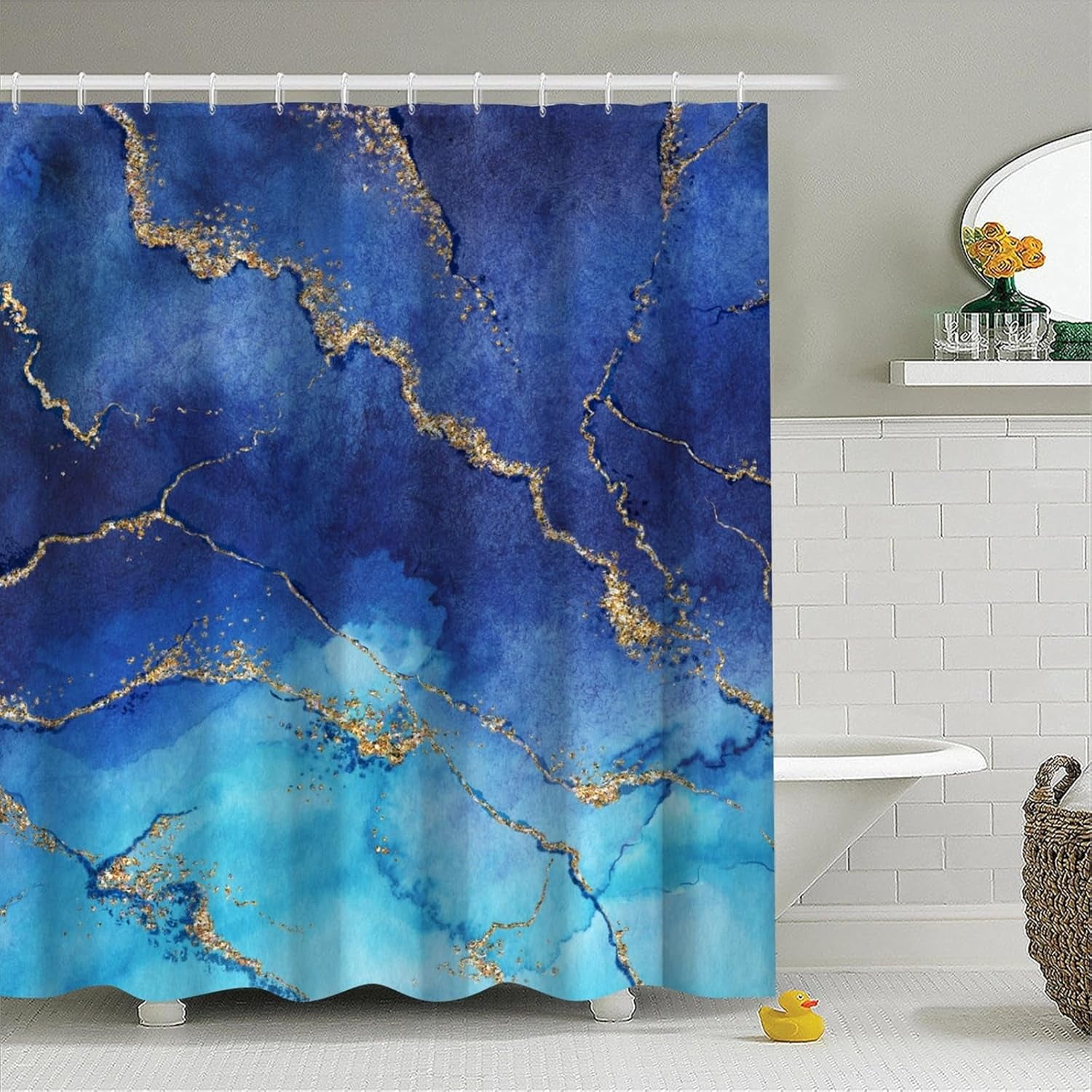 Blue Shower Curtain, Mineral Blue Marble Shower Curtains for Bathroom ...