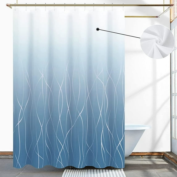 Blue Shower Curtain Modern Ombre Striped Shower Curtain Set Water Repellent Smoke Blue Shower Curtains for Bathroom Decor Bathtub Hotel Quality 72x72 Inch Long, Placid Blue and Grey