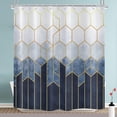 thumbnail image 1 of Blue Shower Curtain, Navy Blue Geometric Pattern Modern Grid Bath Curtains Waterproof Fabric with Hooks for Home Decor, 72Wx84H, 1 of 6