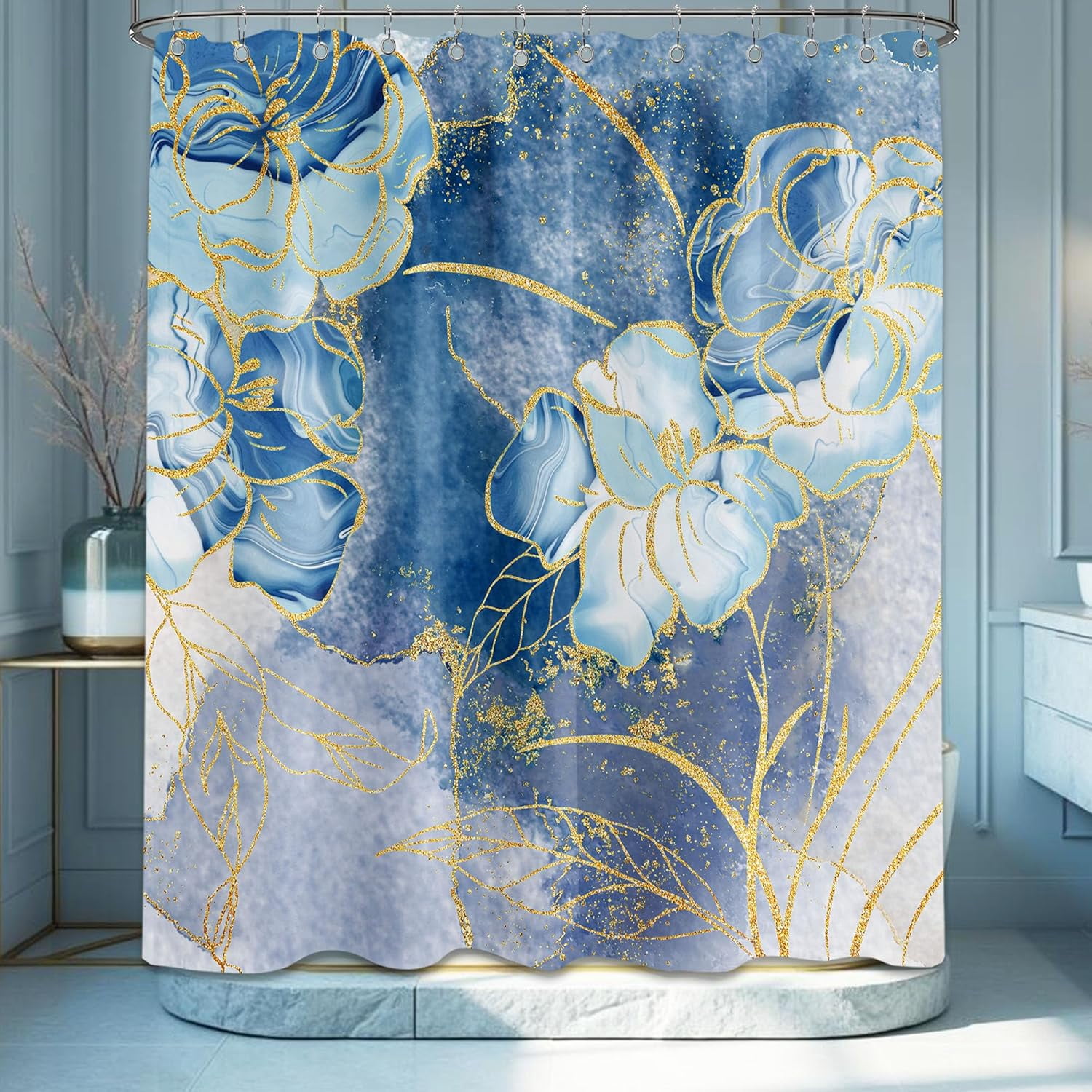 Blue And Gold Shower Curtainnull