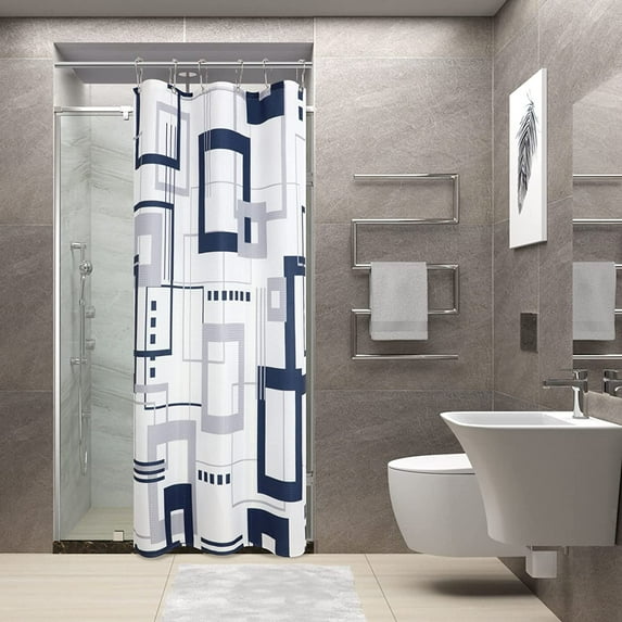 Blue Shower Curtain Shower Curtain Set for Bathroom Geometric Small Shower Curtain with Heavy Duty Water Repellent White Bathroom Curtain for Hotels Bathtubs, 36x72 inch